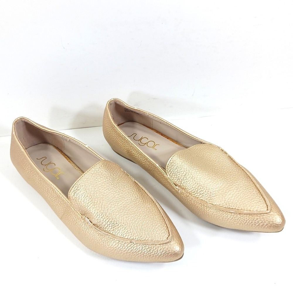 Sugar SGR-AMORE Women Gold Metallic Pointed Toe Loafers Flats Size 7M HSA357A